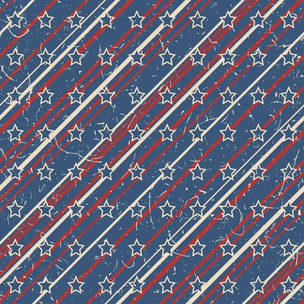 Estrellas Patrióticas Americanas Rayas Texturizadas Patrón Sin Costuras Colores Vintage — Vector de stock