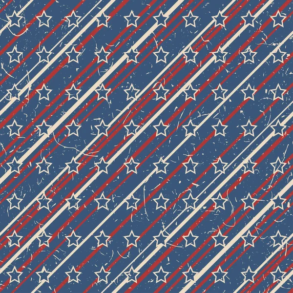 Amerikaanse Patriottische Sterren Strepen Getextureerd Naadloos Patroon Vintage Kleuren Onafhankelijkheidsdag — Stockvector