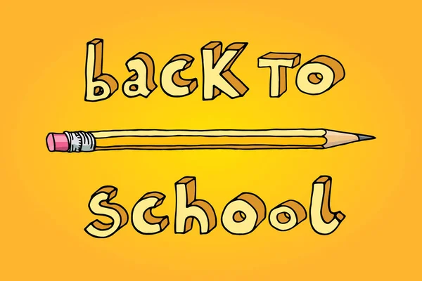 Handgezeichnetes Doodle Back School Wörter Und Ein Bleistift Über Gelbem — Stockvektor