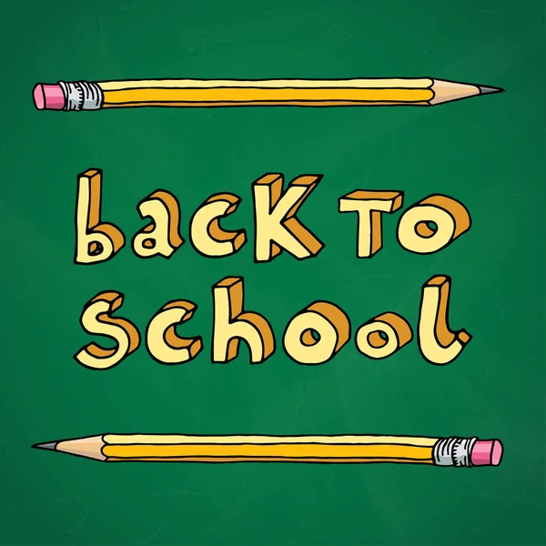 Doodle Desenhado Mão Voltar Para Escola Palavras Dois Lápis Sobre — Vetor de Stock