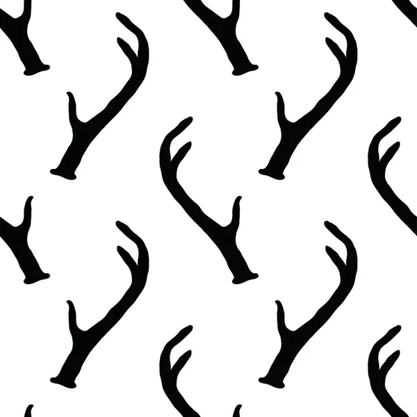 Monochrome Seamless Pattern Deer Antlers Vector Nature Wildlife Animal Background — Stock Vector