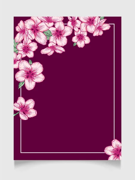 Векторное Ботаническое Приглашение Свадьбу Темно Фиолетовая Элегантная Открытка Искушает Розовыми — стоковый вектор