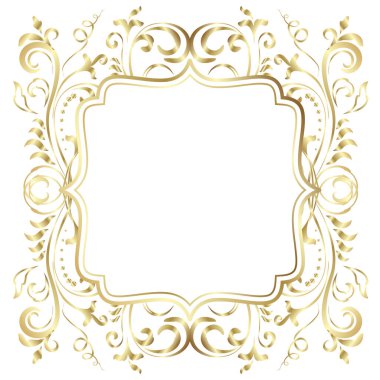 Beyaz üzerine izole edilmiş altın renkli parlak Victoria kare çerçeve. Altın metal lüks, zarif, boş bir sınır. Vektör arkaplan resimleme şablonu.