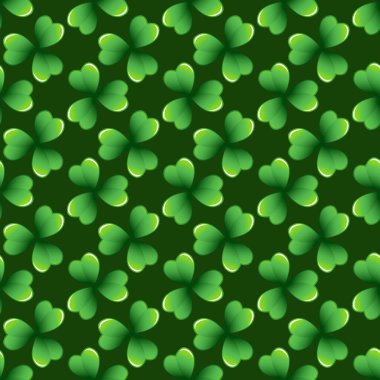 Koyu yeşil yonca vektörsüz desen bırakır. Doğanın bahar arkaplanı. İrlanda geleneksel Aziz Patrick Günü tasarım elementi.
