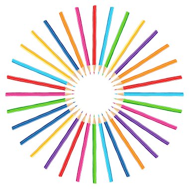 El çizimi vektör karalama renk kalemler boş çerçeve. Sanat ve çizim çok renkli pastel boya kalemi sınırı beyaz üzerine izole edilmiş.