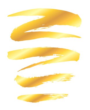 Beyaz arka planda izole edilmiş çeşitli altın grunge fırça darbeleri koleksiyonu. Bir dizi tasarım elemanı. Vektör illüstrasyonu.