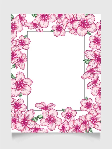 病媒植物花式婚宴请贴精美的卡片模板与粉红色的苹果花 天然化妆品 女性产品的浪漫设计 — 图库矢量图片
