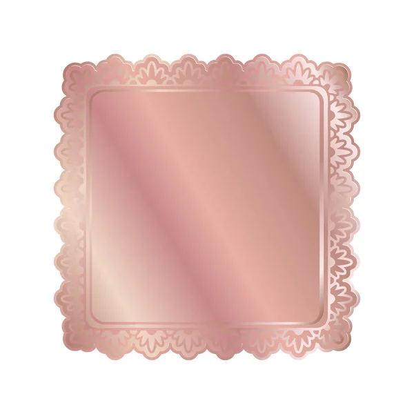 Rose Golden Glänzend Quadratisch Verzierten Rahmen Isoliert Über Weiß Rosa — Stockvektor