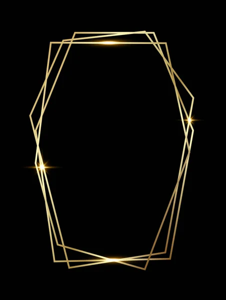 Cadre Polygonal Brillant Doré Isolé Sur Fond Noir Métal Luxe — Image vectorielle