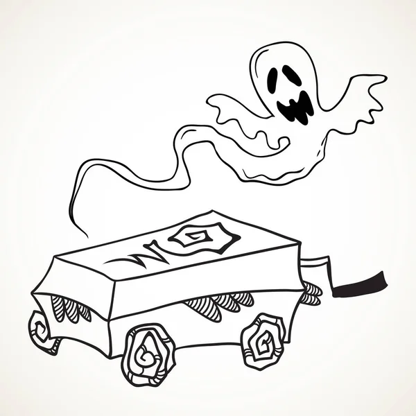 Caixão Com Rodas Fantasma Voador Mão Desenhado Halloween Símbolo Elemento —  Vetores de Stock