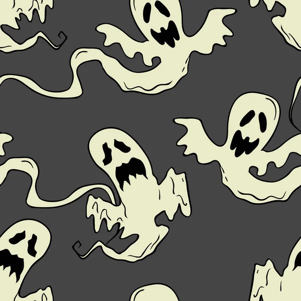 Ghosts Vector Halloween Seamless Pattern Design Background Party Poster Hand — Stock Vector