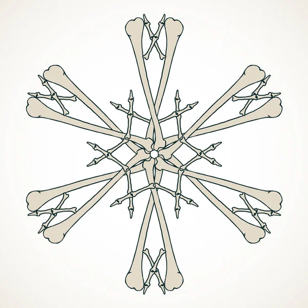 白い背景の上に隔離されたベージュの骨で作られたベクトル雪の結晶 — ストックベクタ