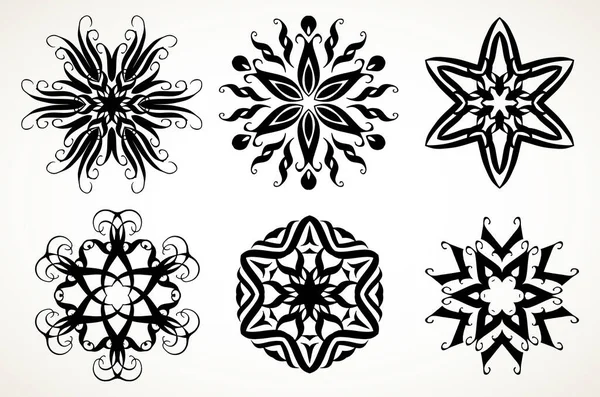 Набор Декоративных Кружевных Каракулей Цветочные Круглые Розетки Черном Белом Фоне — стоковый вектор