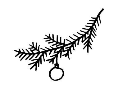 Firavun ağacı dalı, elle çizilmiş Noel karalama tasarımı elementi. Kış tatili tebrik kartı beyaz arka planda izole edilmiş. Vektör illüstrasyonu.