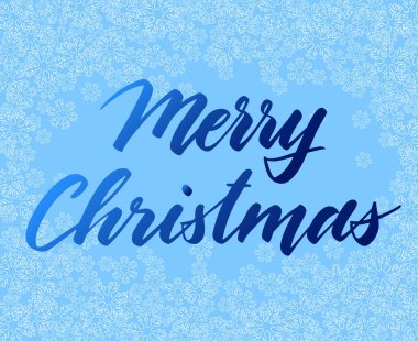 Elle yazılmış Noel selamları, kar taneleri çerçevesinde kartpostallar için modern şenlik el yazısı harfleri. Tatil sezonu tasarımı, vektör illüstrasyonu.