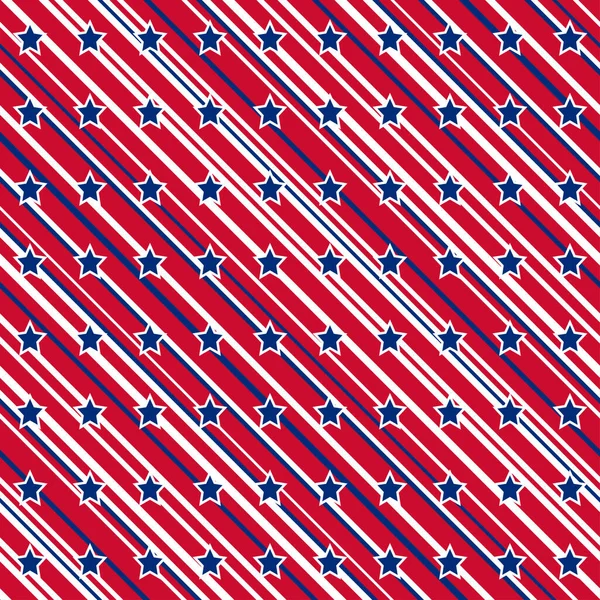 American Patriotic Stars Stripes Seamless Pattern Bright Red Blue White — Stock Vector