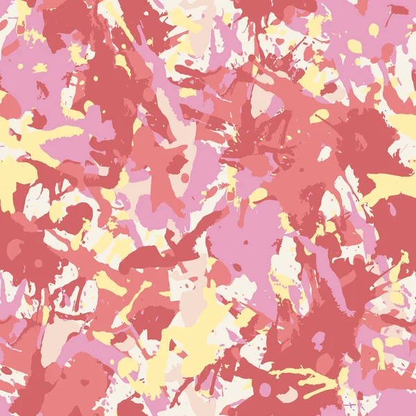 Pink Yellow Paint Splashes Seamless Pattern Abstract Multicolor Vector Background — Stock Vector