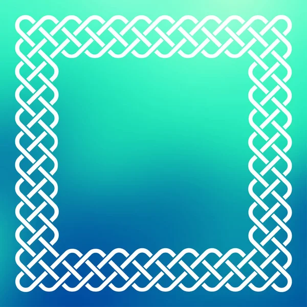 正方形の抽象的な滑らかなぼかし緑と青の背景に伝統的なスタイルの編組結び目ケルトフレーム — ストックベクタ