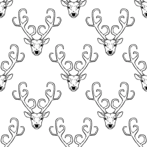 Seamless Pattern Deer Heads — Stock Vector