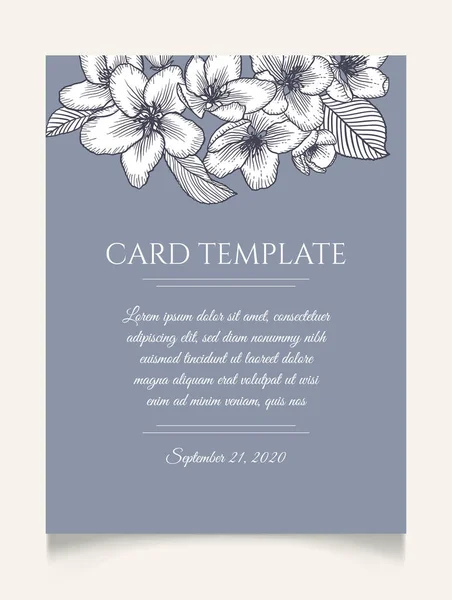 Vecteur Botanique Floral Invitation Mariage Élégant Modèle Carte Monochrome Avec — Image vectorielle