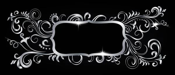 银光闪闪的华丽维多利亚式的框架隔离在黑色之上 金属豪华典雅的空白边框 矢量背景说明模板 — 图库矢量图片