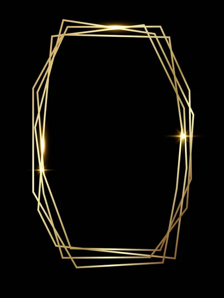Gyllene Glänsande Glödande Polygonal Ram Isolerad Över Svart Bakgrund Guld — Stock vektor