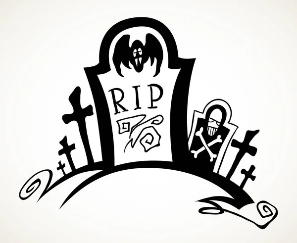 Graveyard Tombstone Crosses Hand Drawn Halloween Celebration Design Element Symbol — Stock Vector