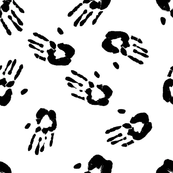 Afdrukken Van Menselijke Handen Naadloos Patroon Palm Opdruk Achtergrond Zwart — Stockvector