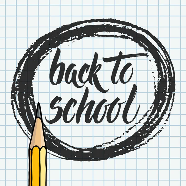 Векторная Кисть Надписью Back School Words Pencil Sketchy Frame Chequered — стоковый вектор