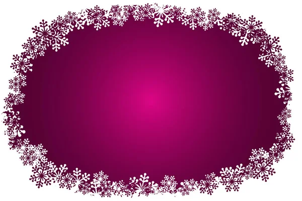 Weihnachten Schneeflocken Leeren Ovalen Rahmen Vektor Illustration Grußkarte Rosa Winterhintergrund — Stockvektor