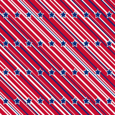 Amerikan vatansever yıldızları ve çizgileri parlak kırmızı, mavi ve beyaz desenli. Bağımsızlık günü vektör arkaplanı.