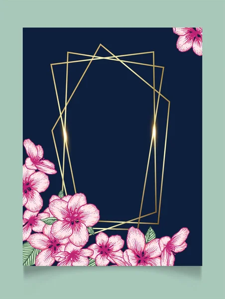 Vector Botanical Floral Wedding Invitation Dark Blue Elegant Card Template — Stock Vector