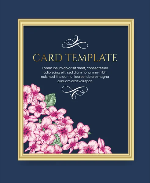 Vector Botanical Floral Convite Casamento Azul Escuro Modelo Cartão Elegante — Vetor de Stock