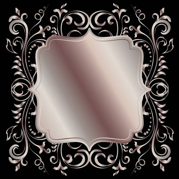 Rose Golden Shiny Glowing Ornate Square Frame Isolated Black Pink — Stock Vector