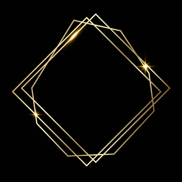 金色闪亮的多边形框架隔离在黑色背景之上 金金属豪华长方形边框 矢量背景说明模板 — 图库矢量图片