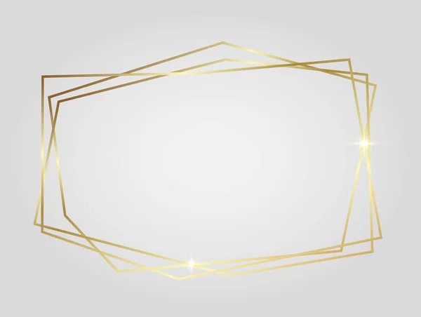 Gyllene Glänsande Glödande Geometrisk Poligonal Ram Isolerad Över Vit Bakgrund — Stock vektor