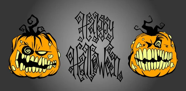 Met Hand Getekende Halloween Pompoenen Griezelige Belettering Wenskaart Viering Ontwerp — Stockvector