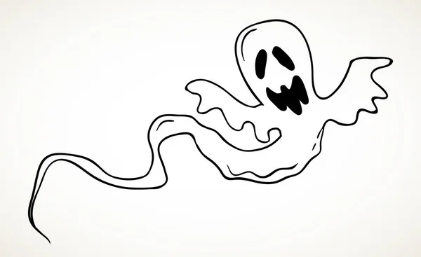 笑顔の幽霊だ 手描きハロウィンお祝いデザイン要素記号 白の上に隔離された黒のベクトル図 — ストックベクタ