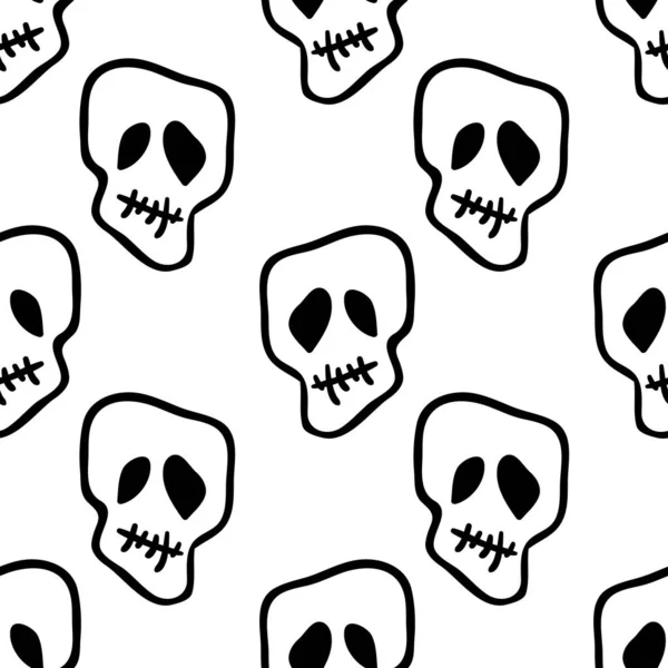 Vector Halloween Totenköpfe Nahtlose Muster Schwarz Und Weiß Design Hintergrund — Stockvektor