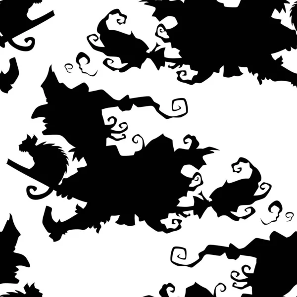 Ведьма Векторе Метлы Хэллоуин Бесшовный Рисунок Черно Белом Дизайнерский Фон — стоковый вектор