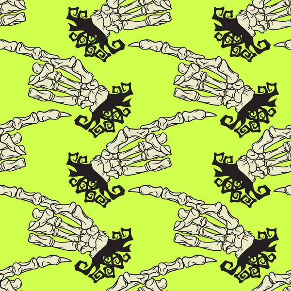 Skelet Hand Vector Halloween Naadloos Patroon Ontwerpachtergrond Voor Feestposter Met — Stockvector