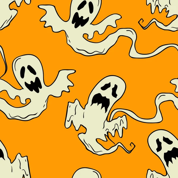 Flying Ghosts Vector Halloween Seamless Pattern Design Background Party Poster — Stock Vector