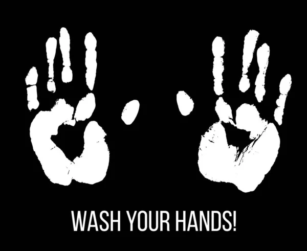 Cuci Tanganmu Cetakan Telapak Tangan Putih Hentikan Covid Ilustrasi Vektor - Stok Vektor