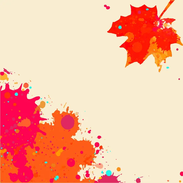 Jasně Oranžová Červená Akvarel Barva Stříkance Rám Podzimním Javorovým Listem — Stockový vektor