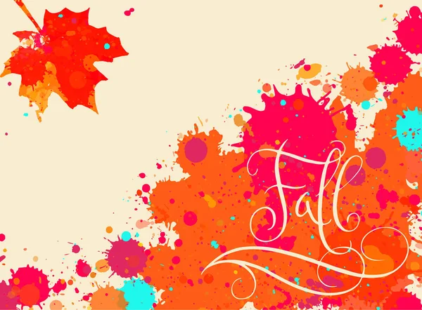 Вручную Написанное Слово Осень Ярко Оранжевой Акварельной Краске Брызги Рамки — стоковый вектор