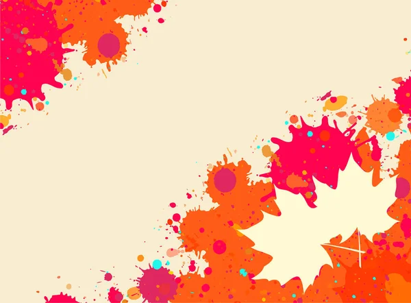 Cadre Éclaboussé Peinture Aquarelle Orange Vif Rouge Avec Deux Feuilles — Image vectorielle