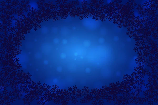 圣诞雪花的空白椭圆形框架矢量插图 用Bokeh灯的深蓝色冬季背景贺卡 — 图库矢量图片