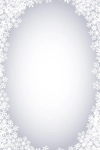 Kerst Sneeuwvlokken Blanco Ovale Frame Vector Illustratie Wenskaart Lichtgrijze Winterachtergrond — Stockvector