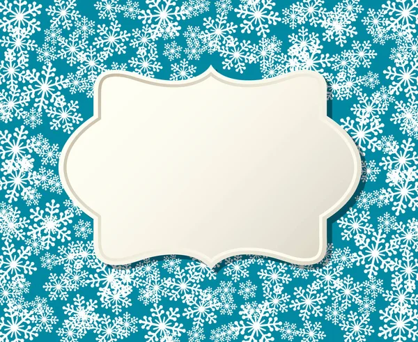 圣诞雪花的复古空白框矢量插图 贺卡冬季 蓝色背景 复印空间 新年快乐 横向格式 — 图库矢量图片