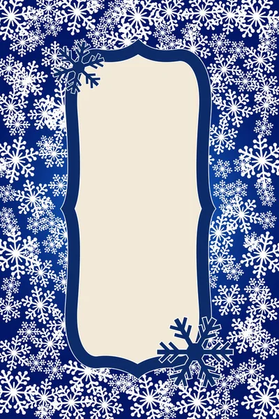 圣诞雪花的空白复古帧矢量插图 问候语卡片冬季蓝色背景与复制空间 新年快乐 纵向格式 — 图库矢量图片